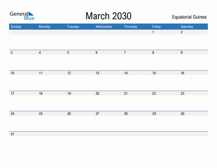 Fillable March 2030 Calendar