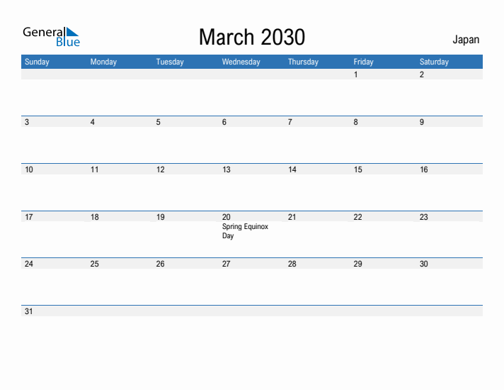 Fillable March 2030 Calendar