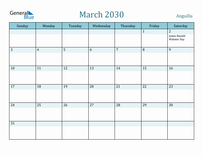 March 2030 Calendar with Holidays