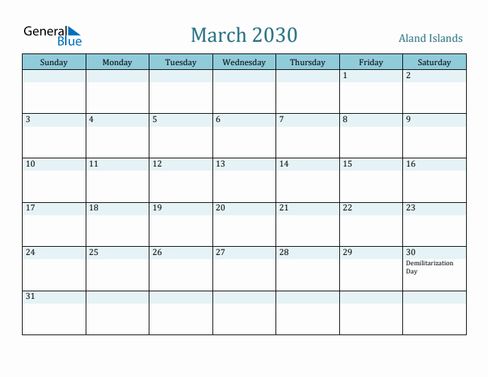 March 2030 Calendar with Holidays