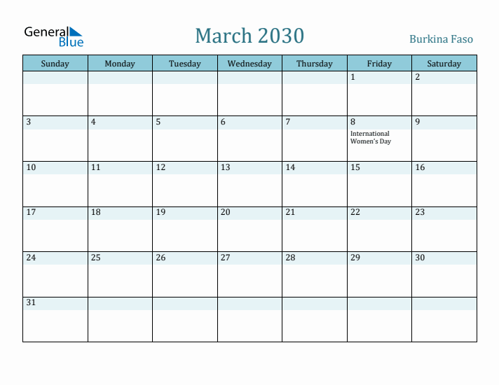 March 2030 Calendar with Holidays