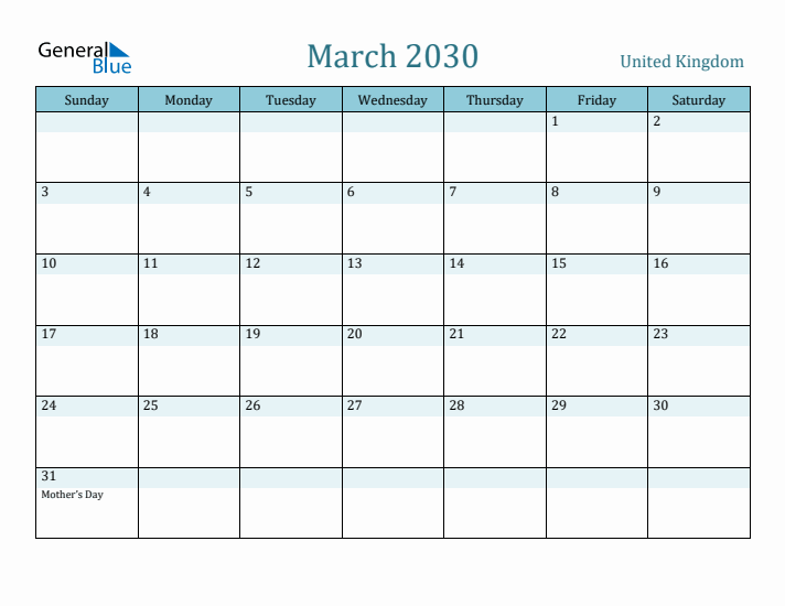 March 2030 Calendar with Holidays