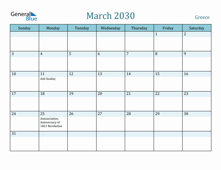 March 2030 Calendar with Holidays