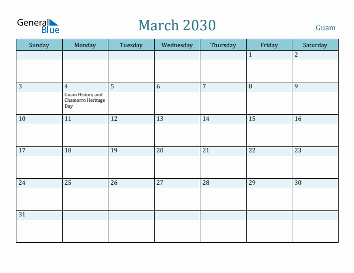 March 2030 Calendar with Holidays