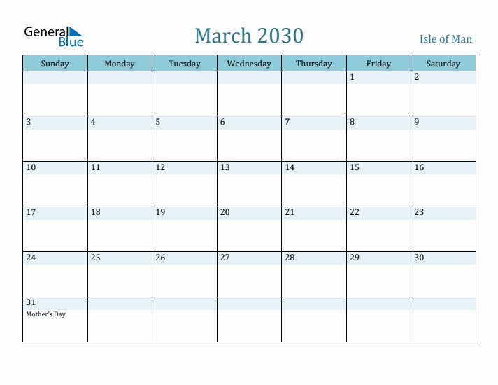 March 2030 Calendar with Holidays