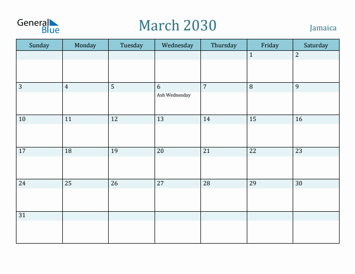 March 2030 Calendar with Holidays