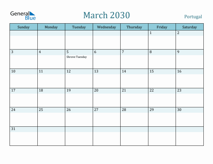 March 2030 Calendar with Holidays