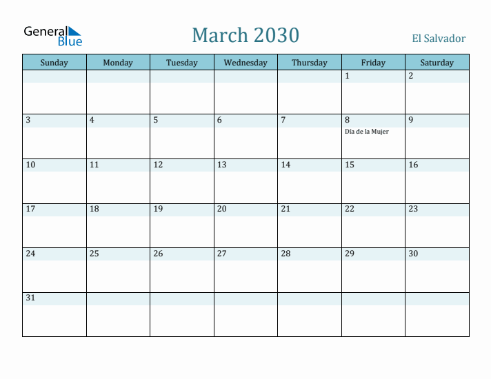 March 2030 Calendar with Holidays