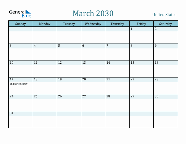 March 2030 Calendar with Holidays