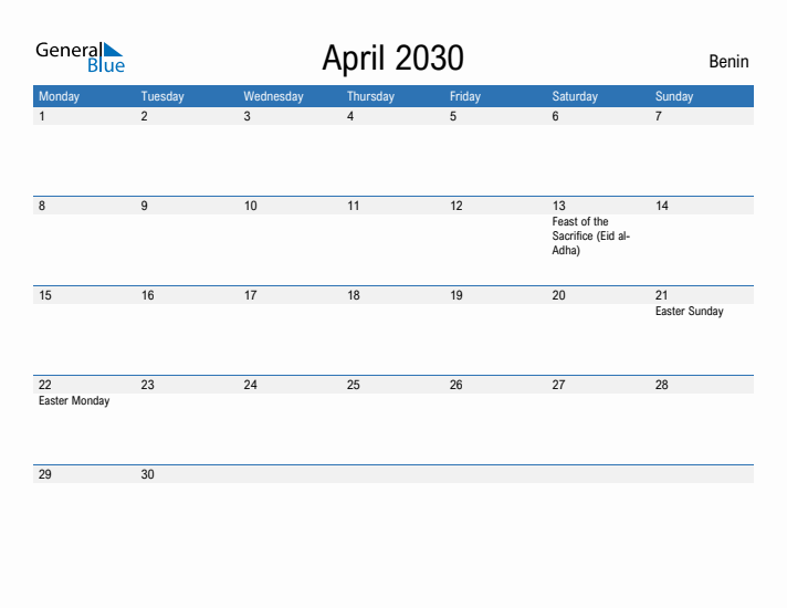 Fillable April 2030 Calendar