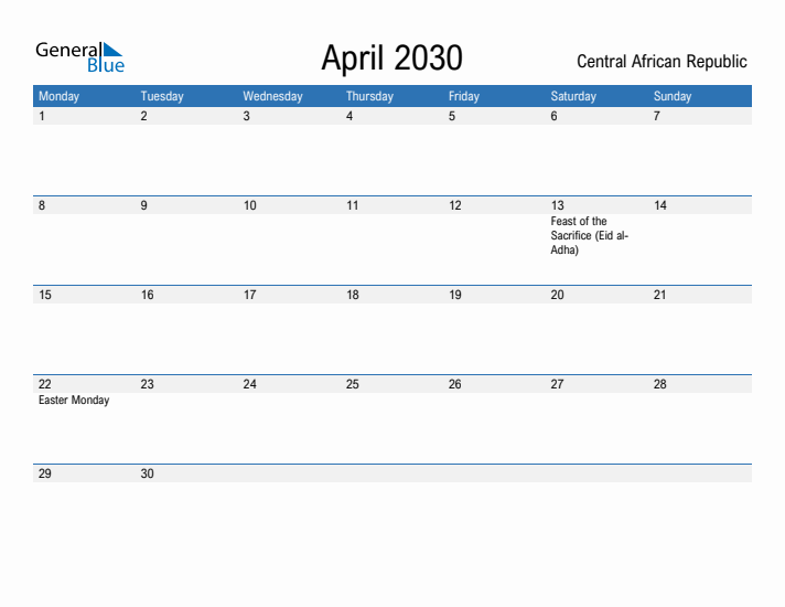 Fillable April 2030 Calendar