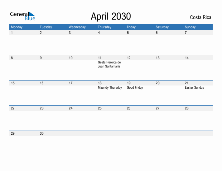 Fillable April 2030 Calendar