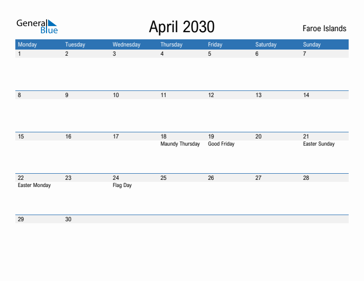 Fillable April 2030 Calendar