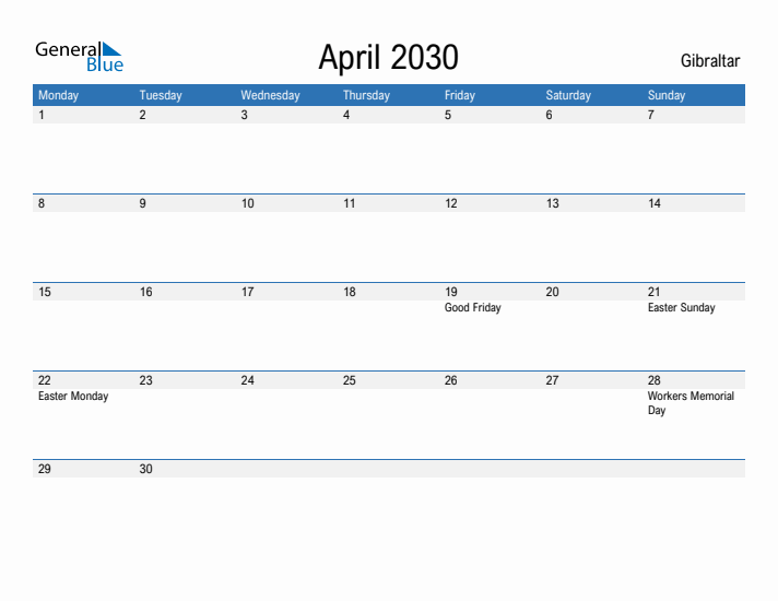 Fillable April 2030 Calendar