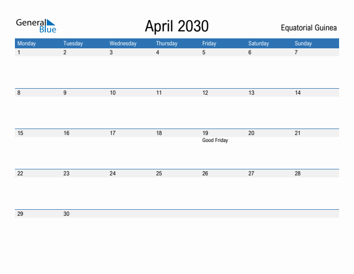 Fillable April 2030 Calendar