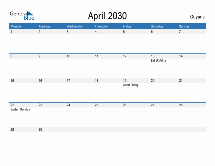 Fillable April 2030 Calendar