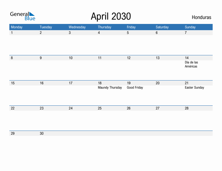 Fillable April 2030 Calendar