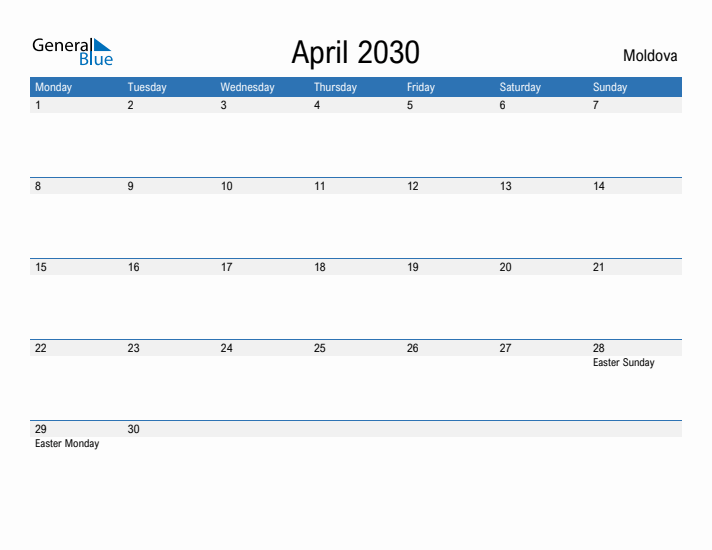 Fillable April 2030 Calendar