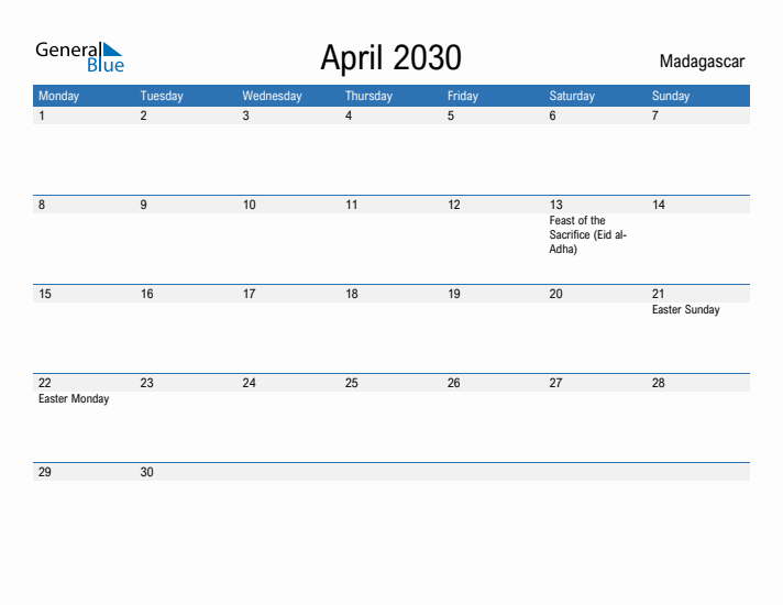 Fillable April 2030 Calendar