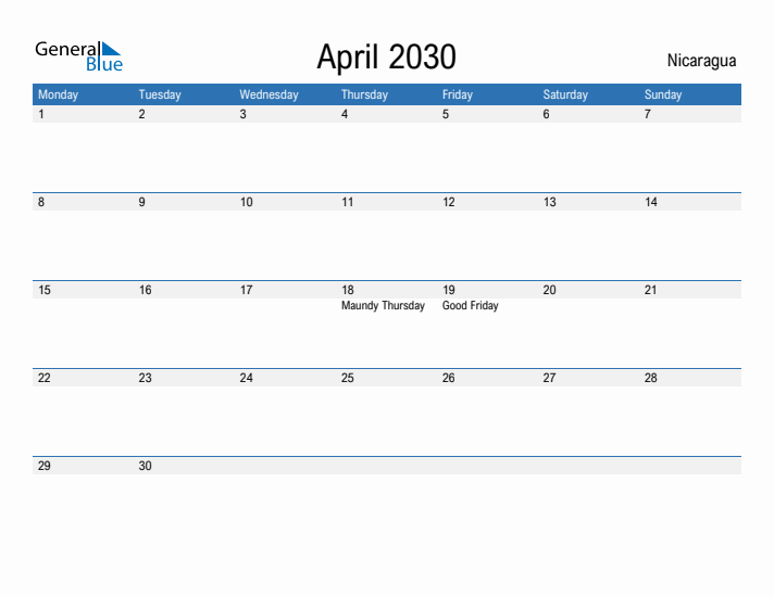 Fillable April 2030 Calendar