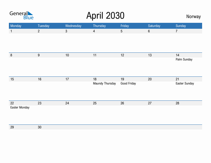 Fillable April 2030 Calendar