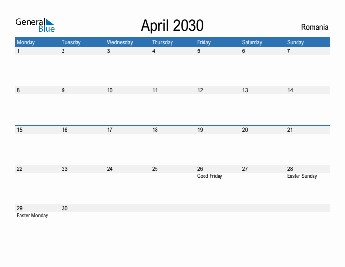 Fillable April 2030 Calendar