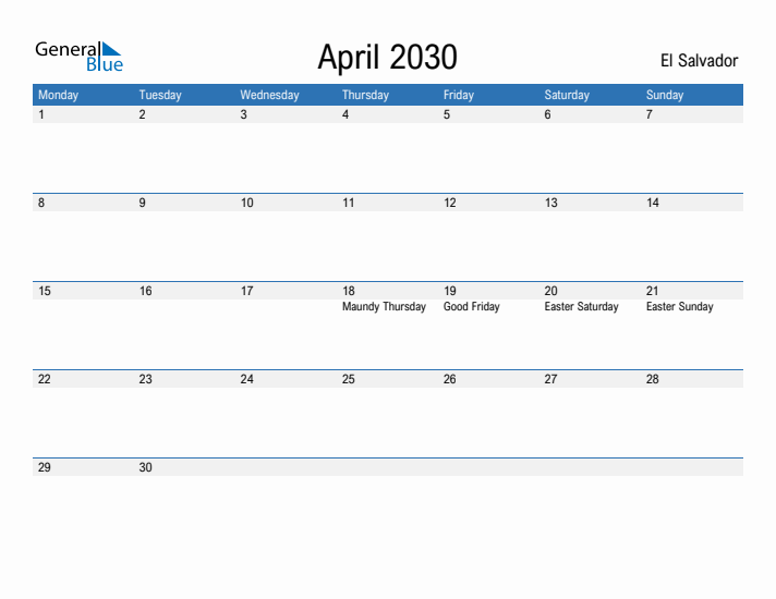 Fillable April 2030 Calendar