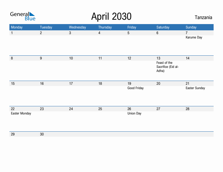 Fillable April 2030 Calendar