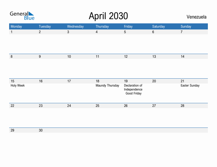 Fillable April 2030 Calendar