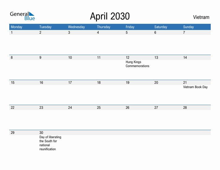 Fillable April 2030 Calendar