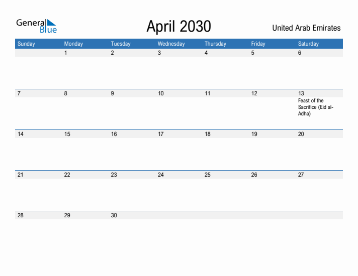 Fillable April 2030 Calendar