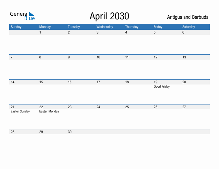 Fillable April 2030 Calendar