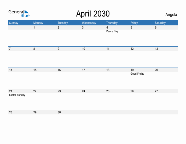 Fillable April 2030 Calendar