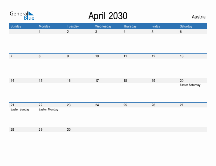 Fillable April 2030 Calendar