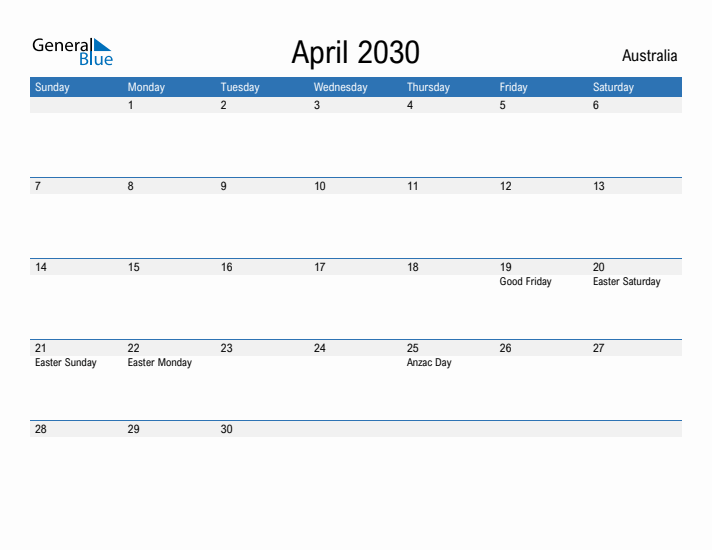 Fillable April 2030 Calendar