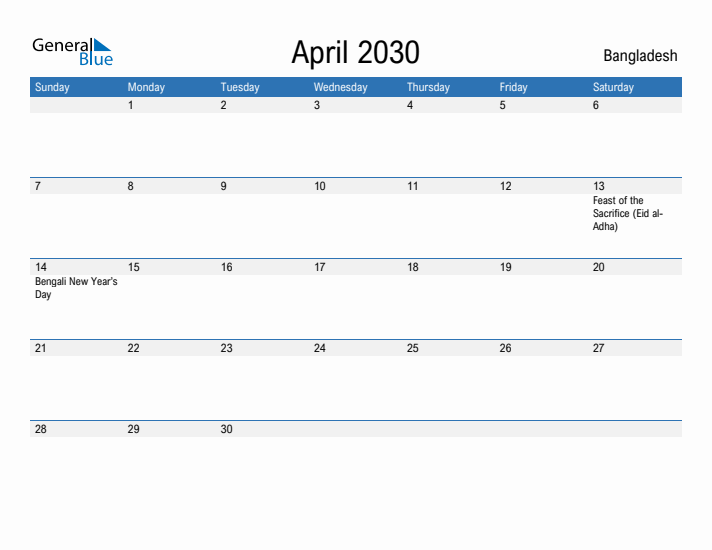 Fillable April 2030 Calendar