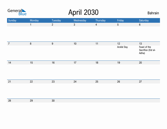 Fillable April 2030 Calendar