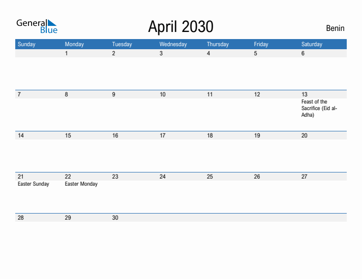 Fillable April 2030 Calendar