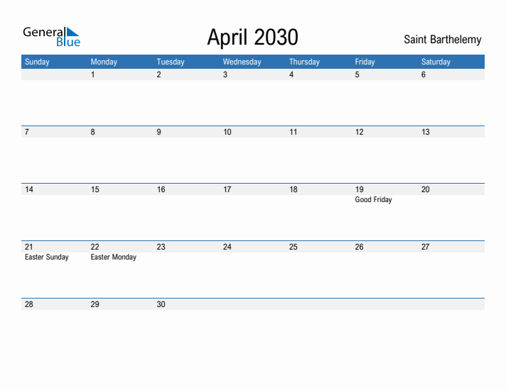 Fillable April 2030 Calendar