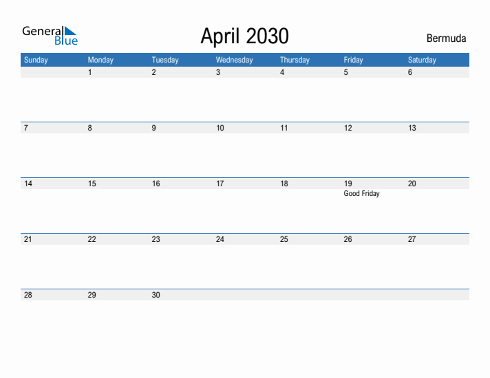 Fillable April 2030 Calendar