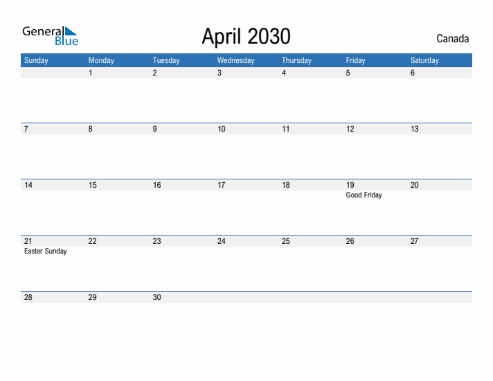 Fillable April 2030 Calendar