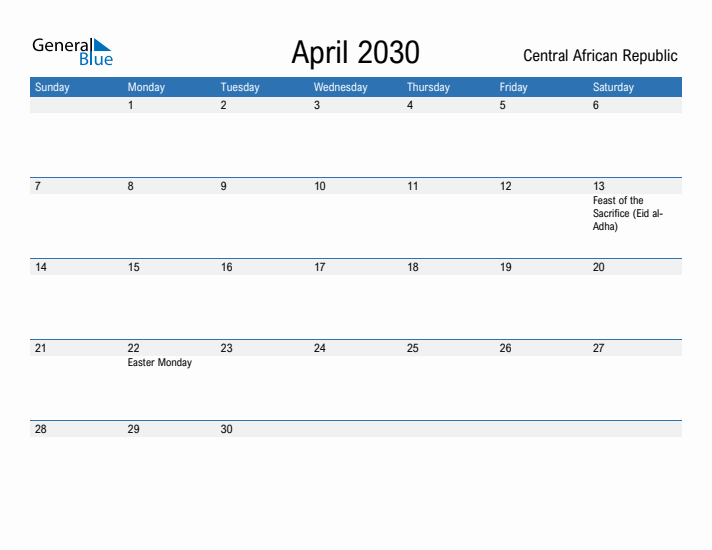 Fillable April 2030 Calendar