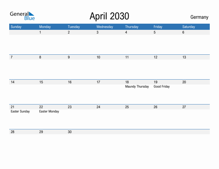 Fillable April 2030 Calendar