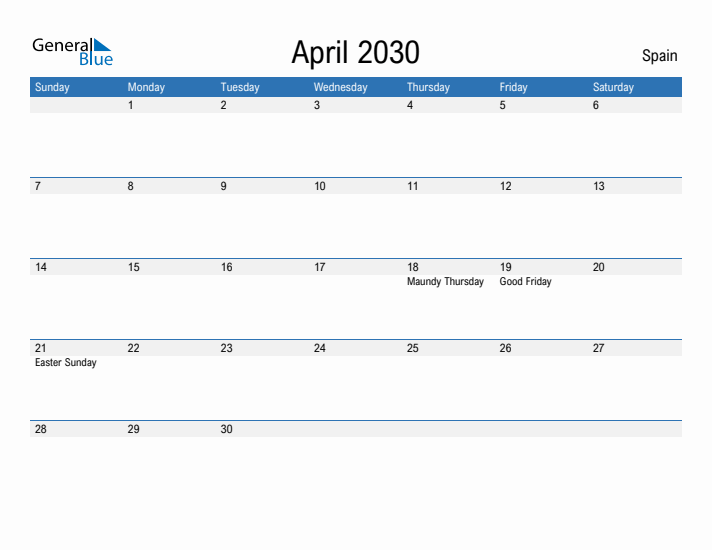 Fillable April 2030 Calendar