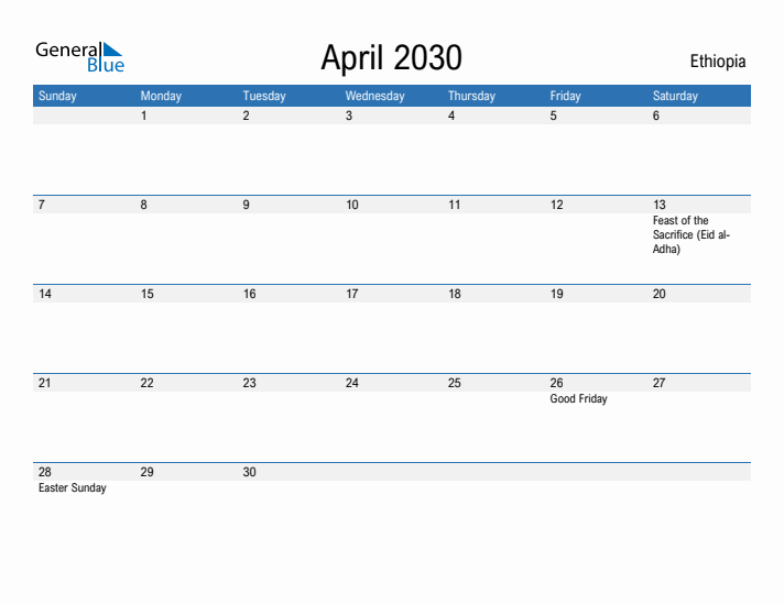 Fillable April 2030 Calendar