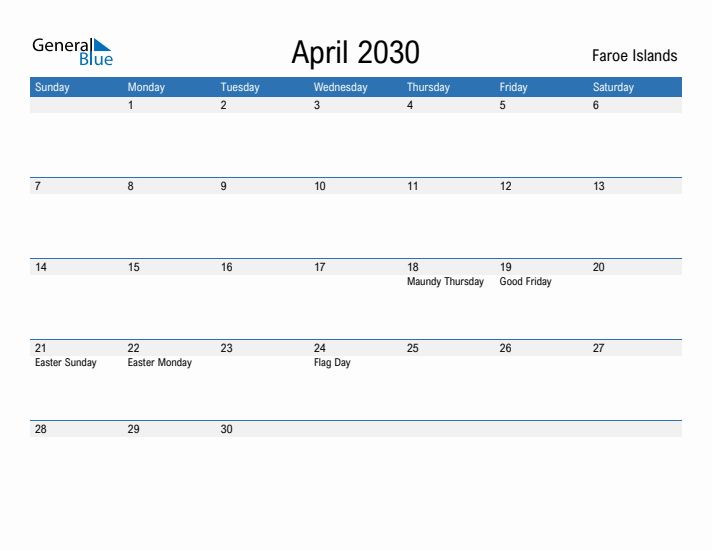 Fillable April 2030 Calendar