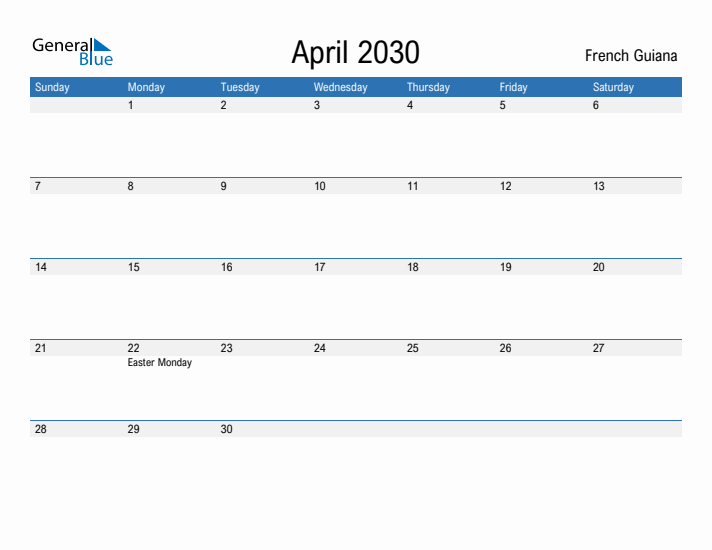 Fillable April 2030 Calendar