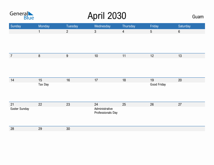 Fillable April 2030 Calendar