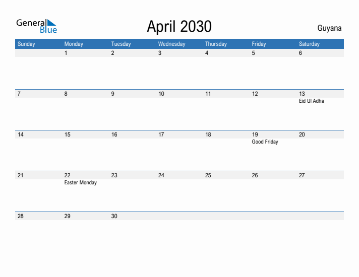 Fillable April 2030 Calendar