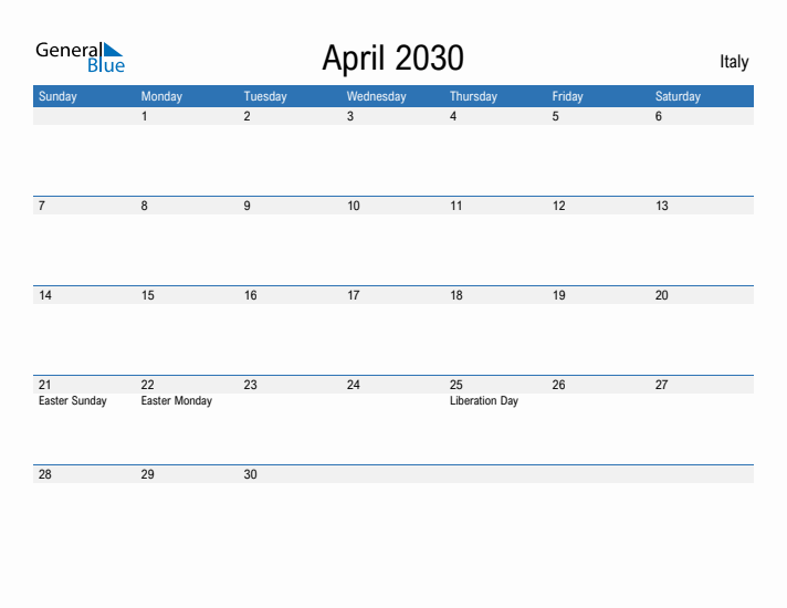 Fillable April 2030 Calendar